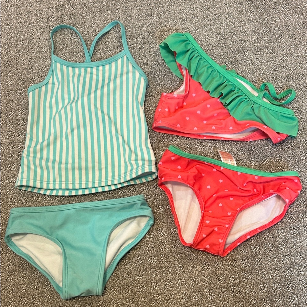 Girls Mint & Bright red Two-Piece Swimsuit Set